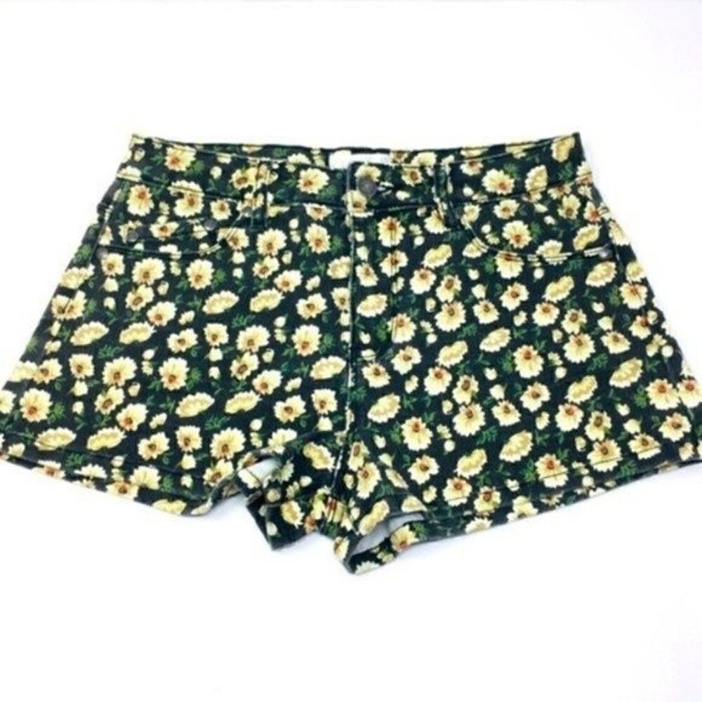 Forever 21 black denim shorts yellow flowers size 27 BoxK